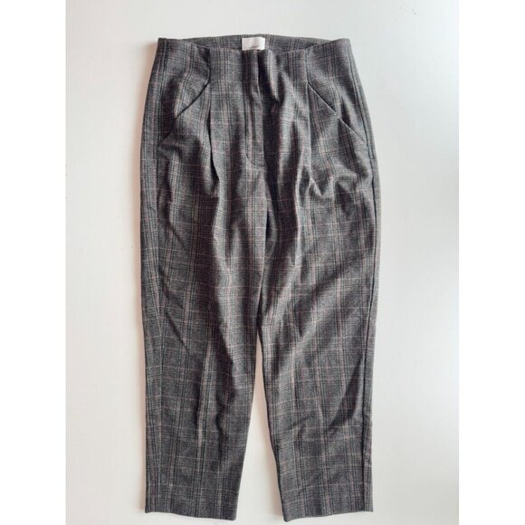 Aritzia WILFRED Chambery Grey Check Wool Cashmere Pleated Trouser Pants, Size 4 - Picture 2 of 15